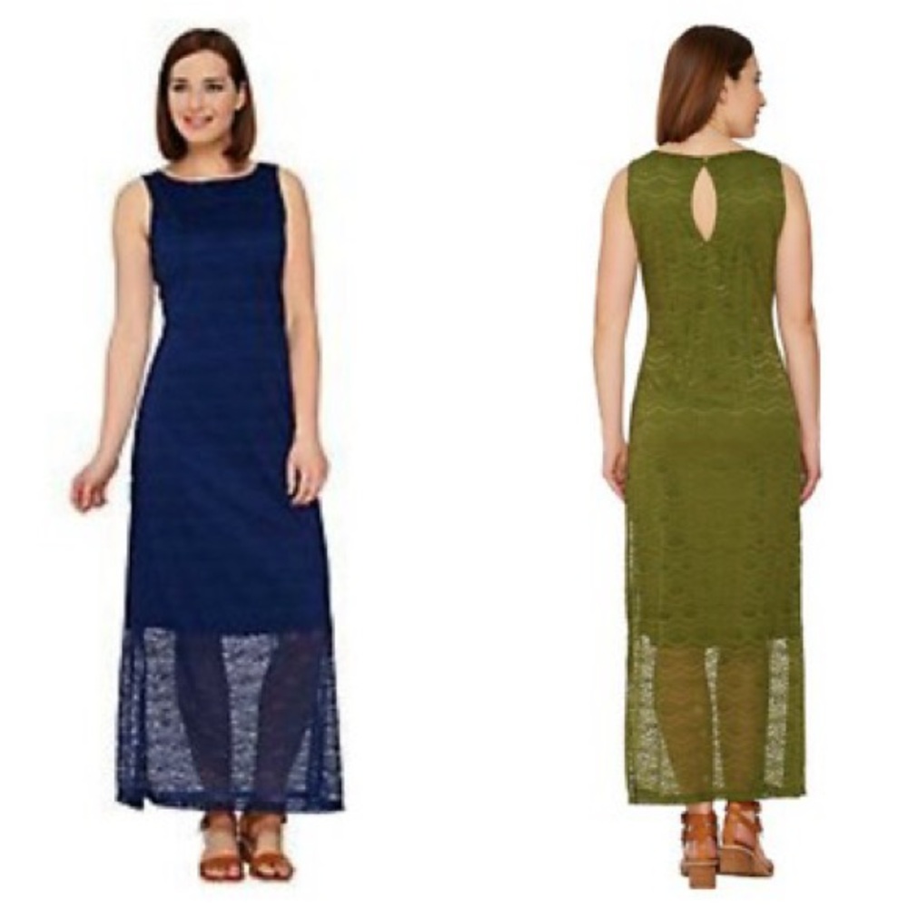 NWOT C Wonder Blue Lace Overlay Maxi Dress